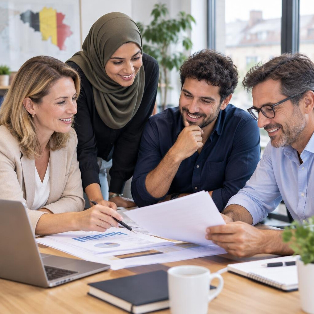 Team of colleagues collaborating around a table