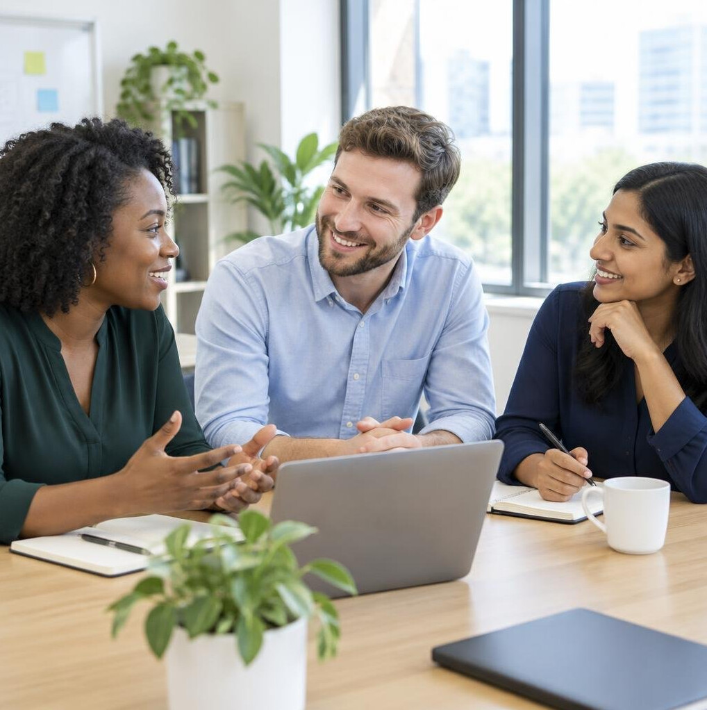 Team of colleagues discussing around a table