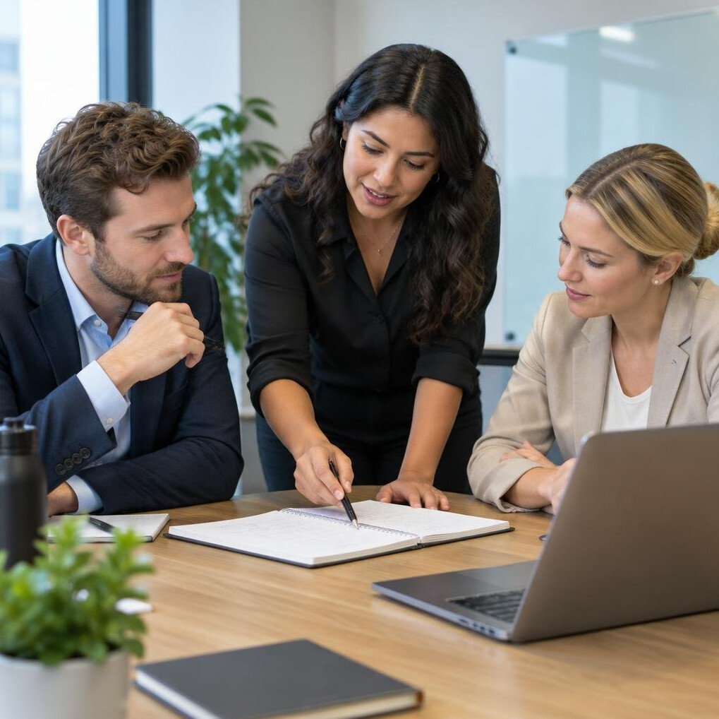 Colleagues in a working session at a table