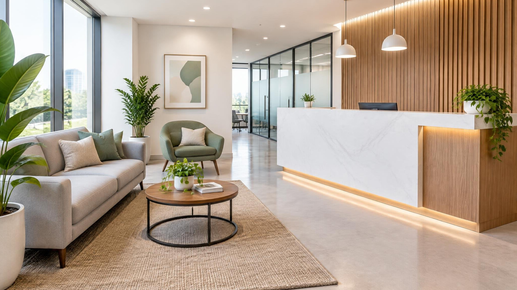 Modern office interior with a reception area