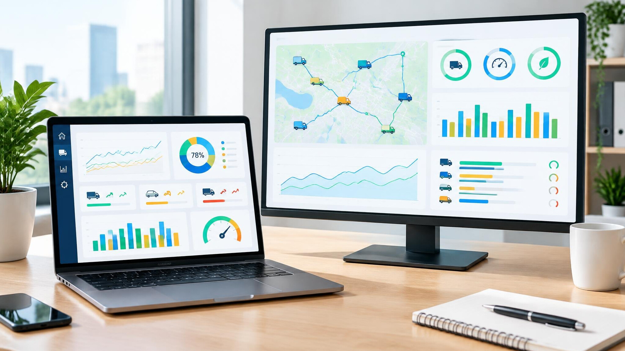 Analytics dashboard with charts on a screen