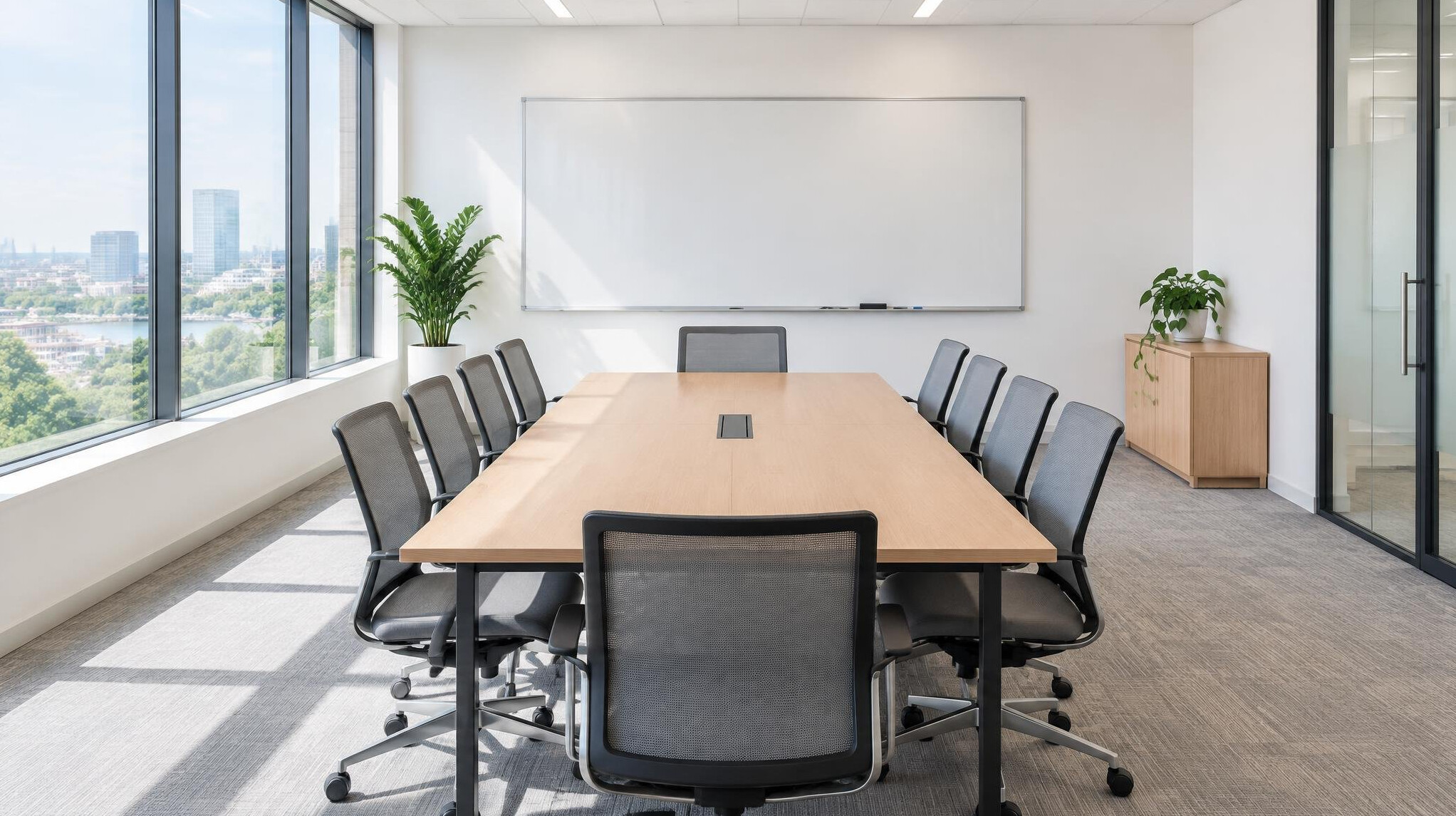 Bright meeting room with a long table