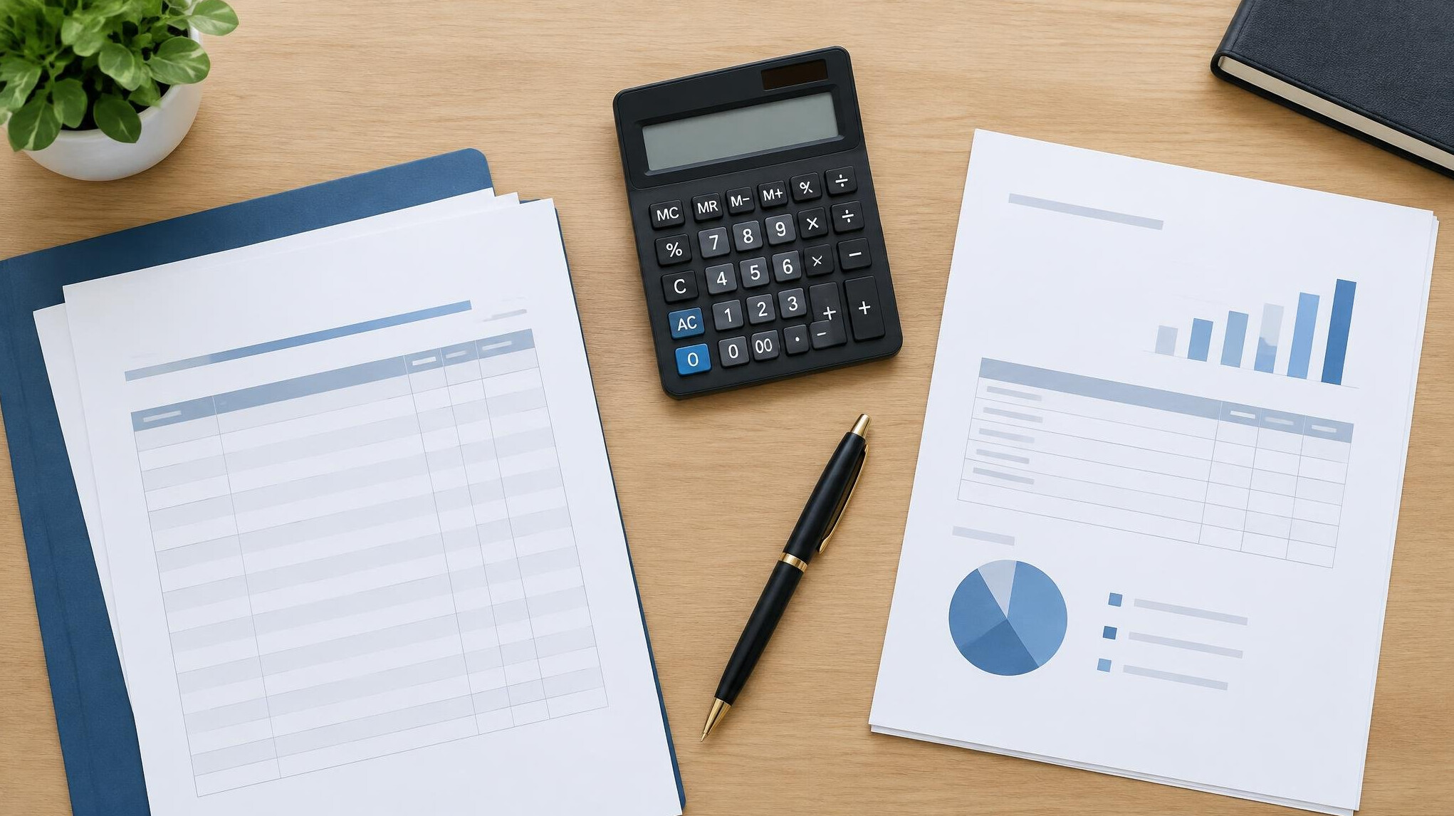 Documents and calculator on a desk